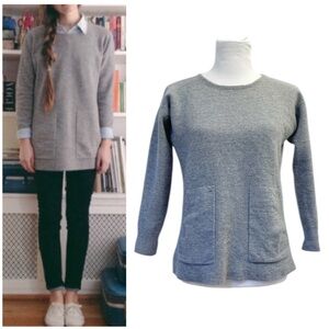 J. Crew | Thick Merino Wool Sweater with Front Patch Pockets | Heather Gray
